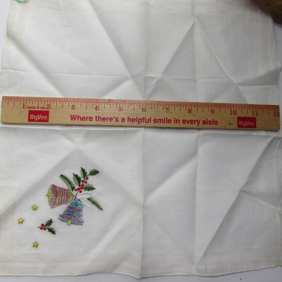 Christmas Holiday Handkerchief Embroidered Bells Made in Switzerland - Picture 6 of 6